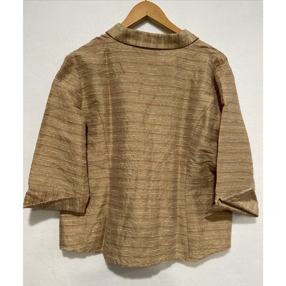 Austin Reed Gold Muted Stripe 3/4 Sleeve Button Up Shirt Women's Sz‎ 16 - Picture 2 of 8